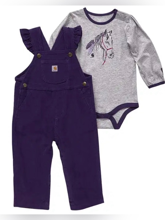 Carhartt Other - Carhartt Purple Corduroy Overalls with Gray Horse Bodysuit